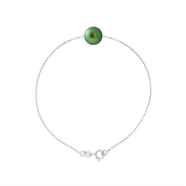 Armband - PERLINEA - Äkta odlad pärla 8-9 mm - 925 Silver - Intensgrön - 18 cm