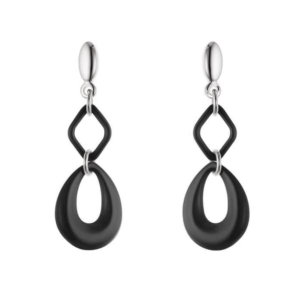 Örhängen - Henna - 925 Sterling Silver Rhodium Platerad - Svart Keramik - Stiftart - Vuxen
