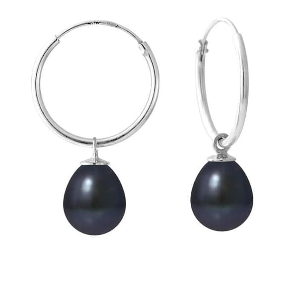 Örhängen - PERLINEA - Äkta svarta odlade pärlor 8-9 mm - 925 Silver - Creole - AAA+