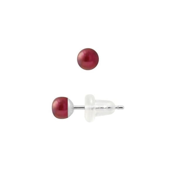 Örhängen - PERLINEA - Äkta odlade pärlor - 4-5 mm - Körsbärsröd - 9 Cts Vitguld