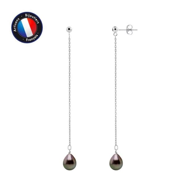 Dingelörhängen - PERLINEA - 7 cm - Tahitipärlor 8-9 mm - 925 Silver - 2 års garanti