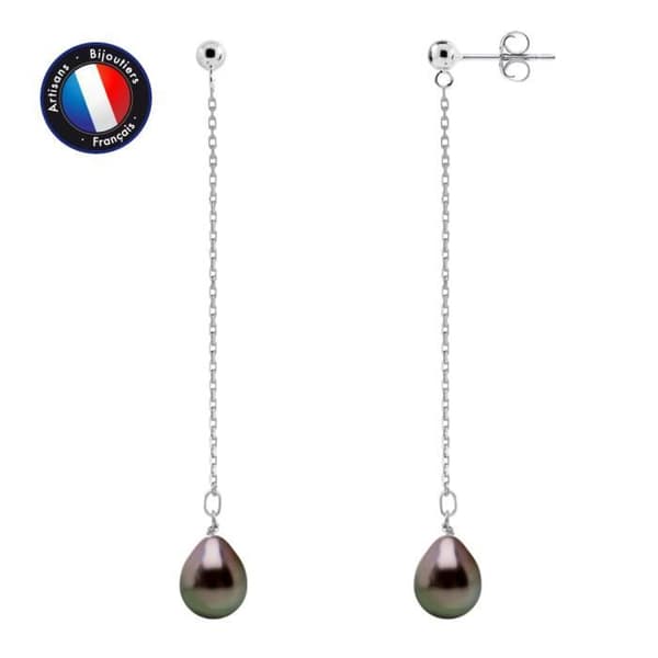 Dinglande örhängen - PERLINEA - 5 cm - Tahitipärlor 8-9 mm - 925 Silver - 2 års garanti