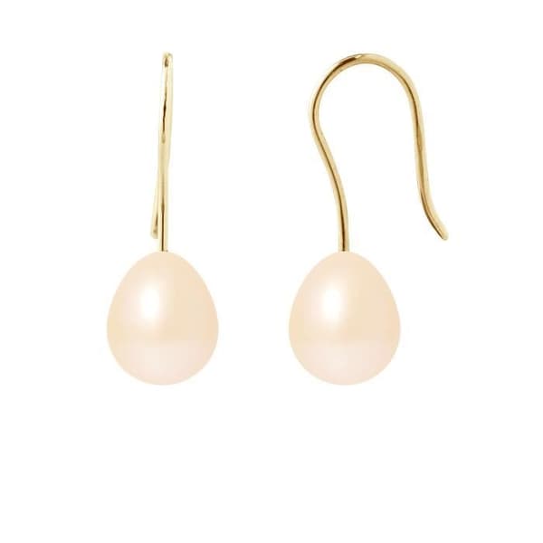 Örhängen - PERLINEA - Äkta sötvattenspärlor 7-8 mm - Gult guld - Naturrosa - AAA+