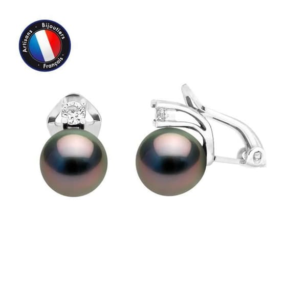 PERLINEA - Klämörhängen - Äkta ovala Tahitiska odlade pärlor 8-9 mm - 925 Sterling Silver - Damsmycken