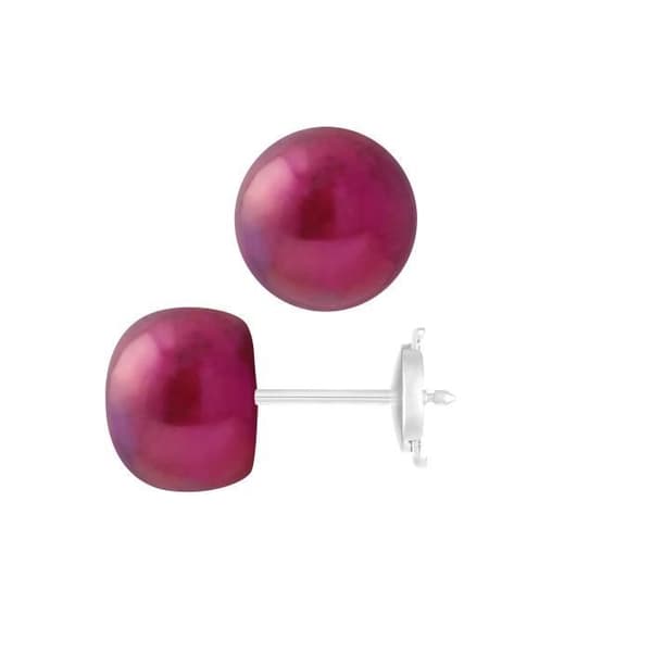 Örhängen - PERLINEA - Äkta sötvattenspärlor 9-10 mm - Körsbärsröd - 9 Cts Vitguld - AAA+