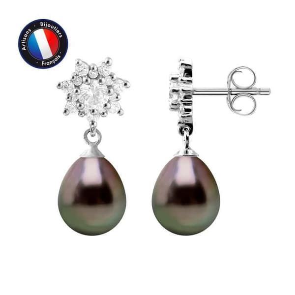 Örhängen - PERLINEA - Snowflake - Tahitiska pärlor 8-9 mm - 925 Silver - 2 års garanti