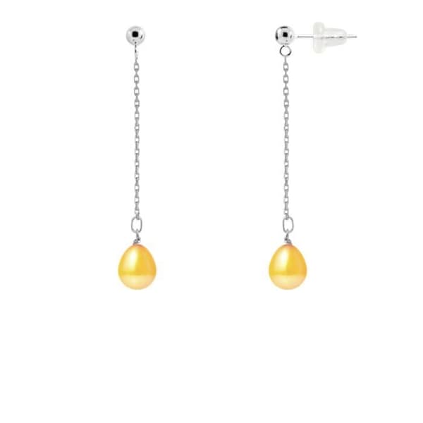 Hängande Örhängen - PERLINEA - Äkta Sötvattenspärlor 7-8 mm - Vit Guld - Guld - AAA+