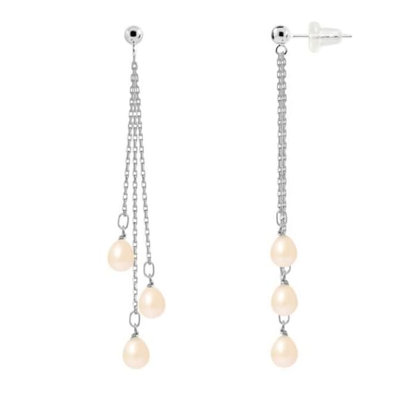 Dinglar örhängen - PERLINEA - Äkta sötvattenspärlor 5-6 mm - Vitguld - Naturrosa