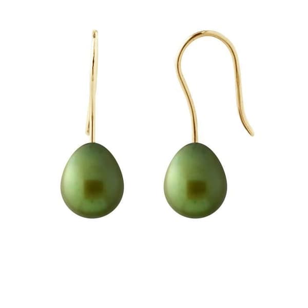 Örhängen - PERLINEA - Äkta odlade pärlor - 7-8 mm - Intensiv grön - 9 Cts gult guld