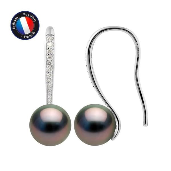 PERLINEA - Krokörhängen - Äkta runda Tahitianska odlade pärlor 8-9 mm - 925 Sterling Silver - Damsmycken
