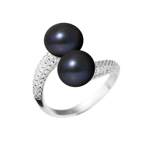 Damsmycken - PERLINEA - Toi &amp; Moi - Kulturpärlor 8-9 mm - 925 Silver - Cubic Zirconia