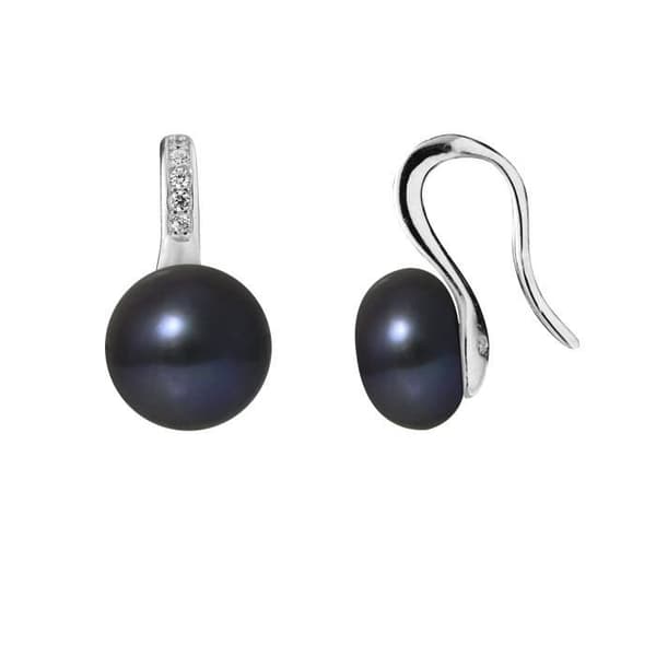 Örhängen - PERLINEA - Sötvattensodlade pärlor - 925 Silver - Svart Tahiti - AAA+ kvalitet