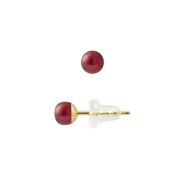 Örhängen - PERLINEA - Äkta odlade pärlor - 4-5 mm - Körsbärsröd - 9 Cts gult guld