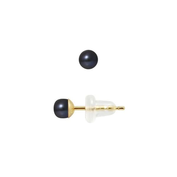 Örhängen - PERLINEA - Svarta odlade pärlor 3-4 mm - 9 Cts gult guld - 2 års garanti