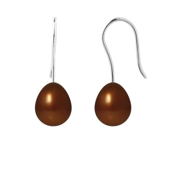 Örhängen - PERLINEA - Äkta 7-8 mm choklad sötvattenspärlor - 9 Cts Vitguld - Krok