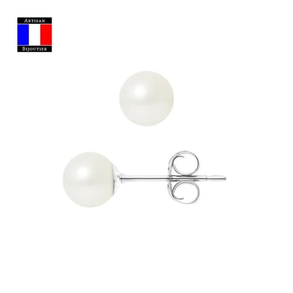 Compagnie Générale des Perles - Äkta odlade pärlörhängen 6-7 mm 18 Cts Vitguld Säkerhetssystem - Damsmycken