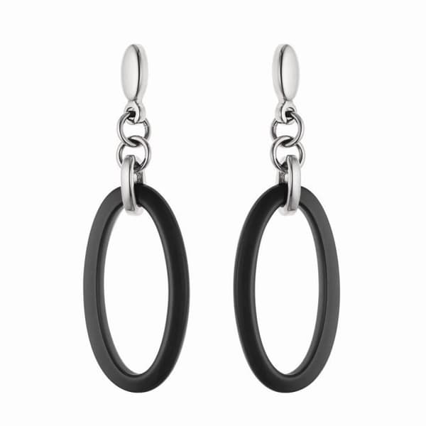 Örhängen - Jennah - 925 Sterling Silver Rhodinerad - Svart Keramik - Stort Modell - Push Back System