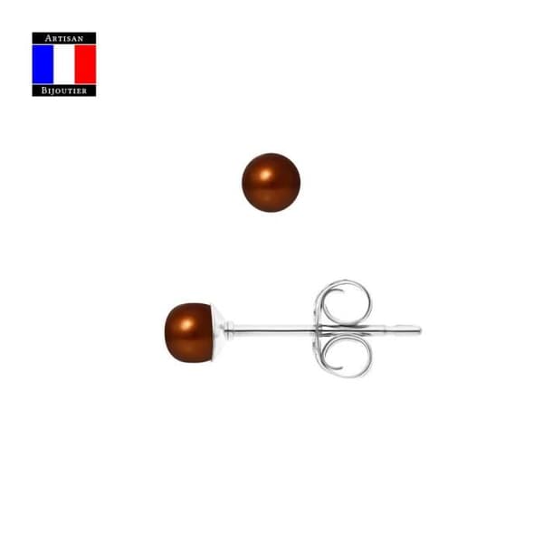 Örhängen - Compagnie Générale des Perles - Choklad - 925 Silver - Dam - Stud/Chip