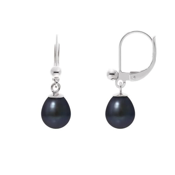 Örhängen - PERLINEA - Äkta svarta odlade pärlor 7-8 mm - 925 Silver - Sleeper - AAA+