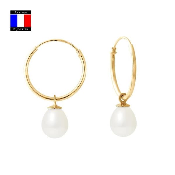 Compagnie Générale des Perles - Äkta odlade pärlörhängen 7-8 mm 18 Cts Yellow Gold Creole System - Damsmycken