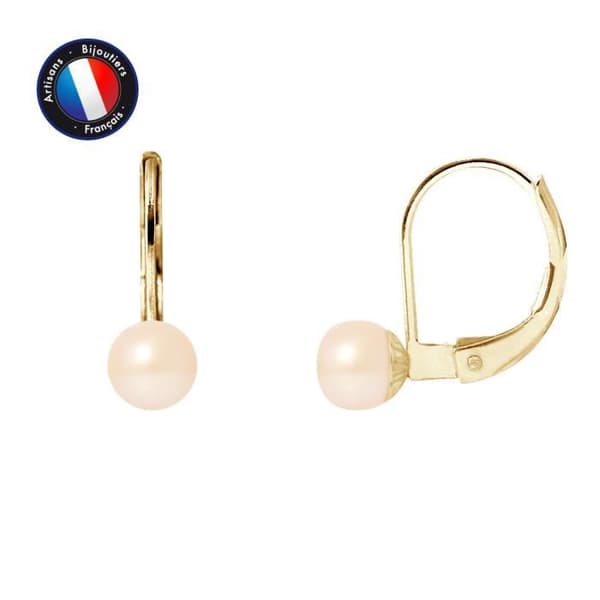 Örhängen - PERLINEA - Sleepers - 5-6 mm sötvattensodlade pärlor - 9 Cts gult guld - AAA+