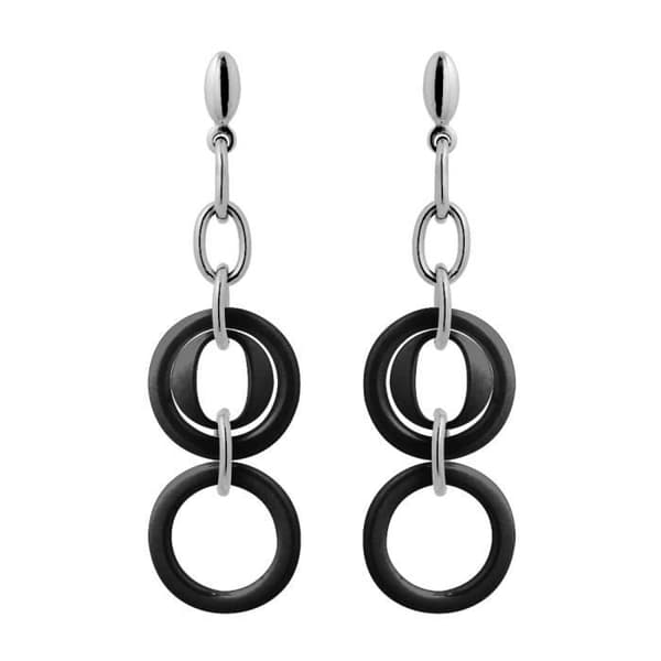 Örhängen - Kenzie - 925 Rhodiumpläterad Sterling Silver - Stort Modell - Svart Keramik - Push-back System