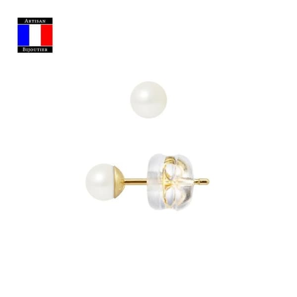 Compagnie Générale des Perles - Äkta odlade pärlörhängen 4-5 mm 18 Cts Yellow Gold Security System - Damsmycken