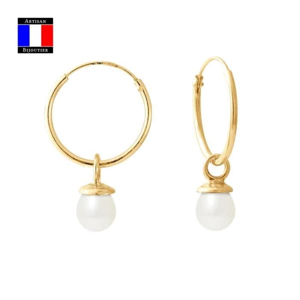 Compagnie Générale des Perles - Äkta odlade pärlörhängen 6-7 mm 18 Cts Yellow Gold Creole System - Damsmycken