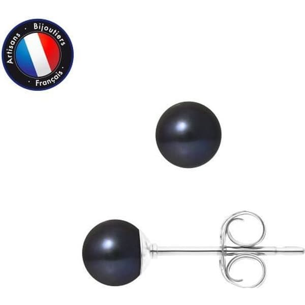 Örhängen - PERLINEA - Äkta svarta odlade pärlor 5-6 mm - Vitguld - AAA+