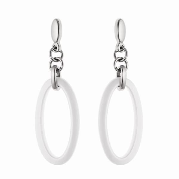 Örhängen - Jeane - Rhodiumpläterad Sterling Silver 925 - Ovala mönster - Vit Keramik - Stor modell
