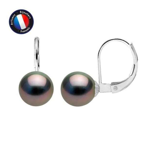 Örhängen - PERLINEA - Tahiti - Semi-runda pärlor 8-9 mm - 9 Cts Vitguld - Sleepers
