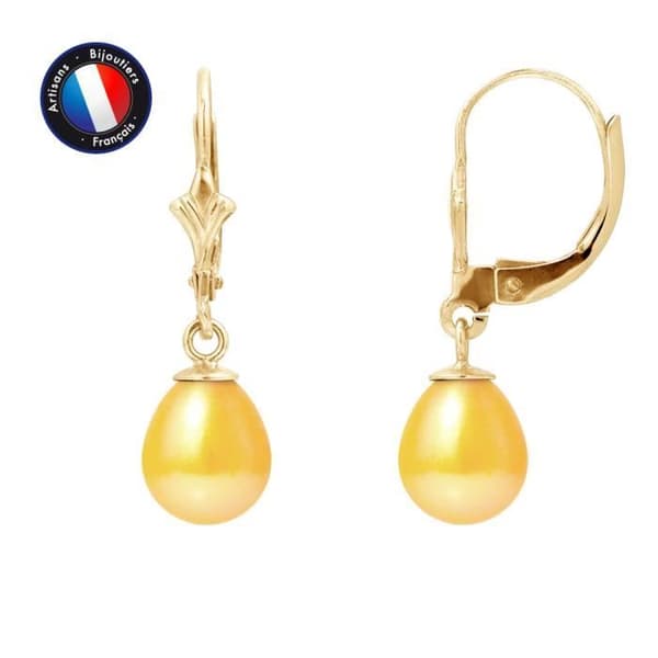 Örhängen - PERLINEA - Päron 7-8 mm - 9 Cts Gult Guld - Äkthetsintyg - 2 års garanti