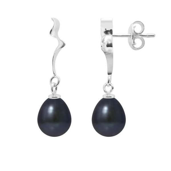 Örhängen - PERLINEA - Äkta svarta odlade pärlor 8-9 mm - 925 Silver - 2 års garanti