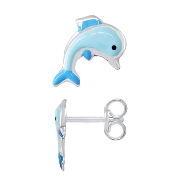 Örhängen - LÉA &amp; ARTHUR - BLUE DELPHIN - 925 silver - BLÅ emalj - Poussettes system