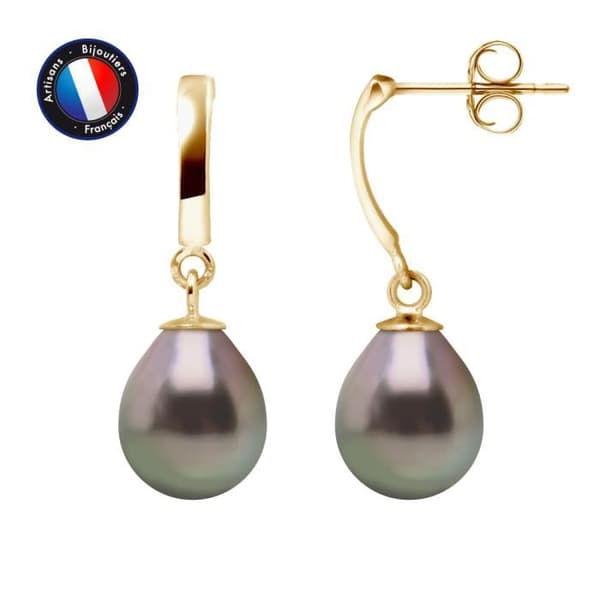 Örhängen - PERLINEA - Gala - Tahitiska pärlor 8-9 mm - Gult guld - AAA+