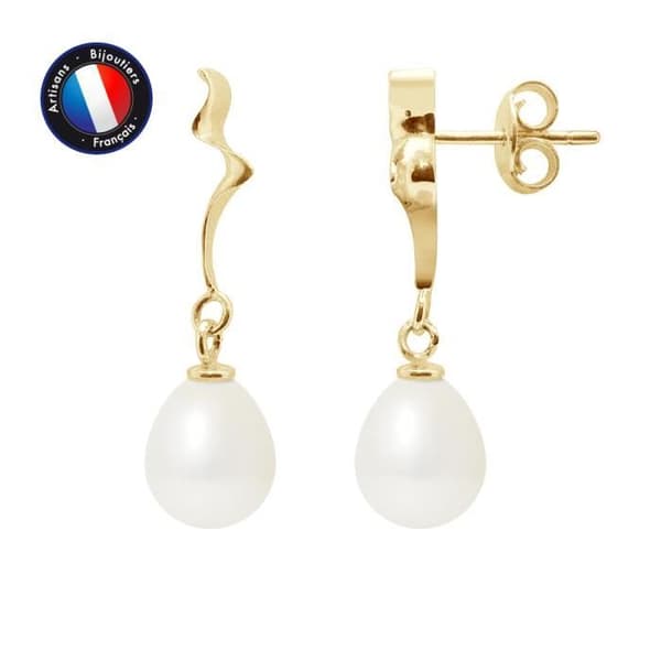 Örhängen - PERLINEA - Band - Odlade pärlor 8-9 mm - Gult guld - Dam