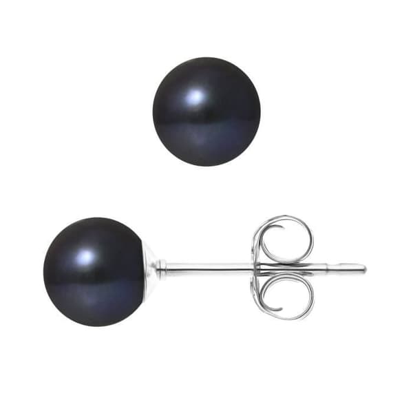 PERLINEA - Örhängen med örhängen - Äkta runda svarta sötvattenskulturpärlor 6-7 mm - Damsmycken