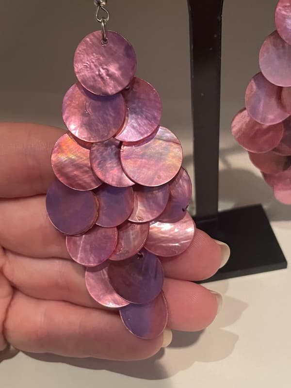 Långa Statement Silver Örhängen med Rosa Pärlemor Skimmer