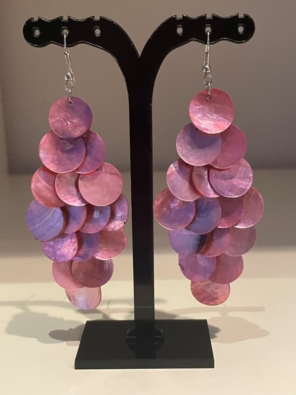 Långa Statement Silver Örhängen med Rosa Pärlemor Skimmer