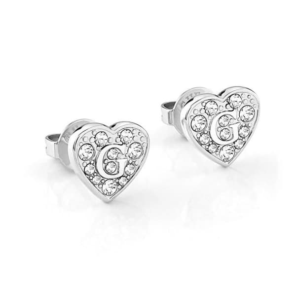 SHINE G Guess Örhänge UBE79072 rhodium hjärta rostfritt stål pläterad Swarovski logotyp