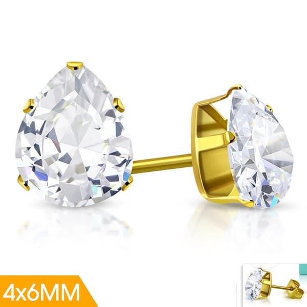 Stiftörhängen Droppe av klar Cubic Zircon/Stål 316L