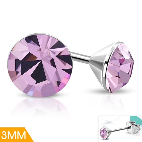 Stiftörhängen Stål 316L Rund violett Stellux Kristall 3 mm