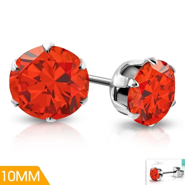 Stiftörhängen Stål 316L med Rund orange Cubic Zircon 10 mm