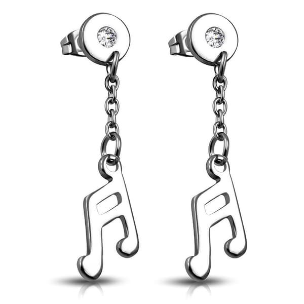 Örhängen Stiftörhängen 316L Musik / Not med klar Cubic Zirconia