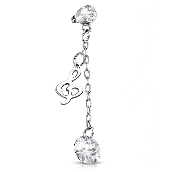 1 st Stiftörhänge 316L Musik med klara Cubic Zirconia