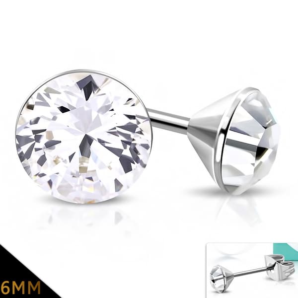 Örhängen Stiftörhängen Stål 316L Rund Cubic Zircon 6 mm klar