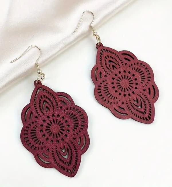 Earrings - Flowers - Mandala -Wood -Oversize