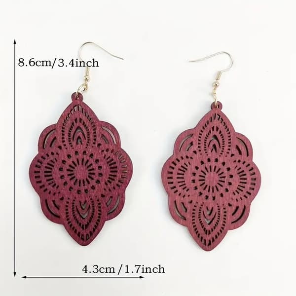 Earrings - Flowers - Mandala -Wood -Oversize