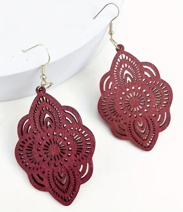 Earrings - Flowers - Mandala -Wood -Oversize