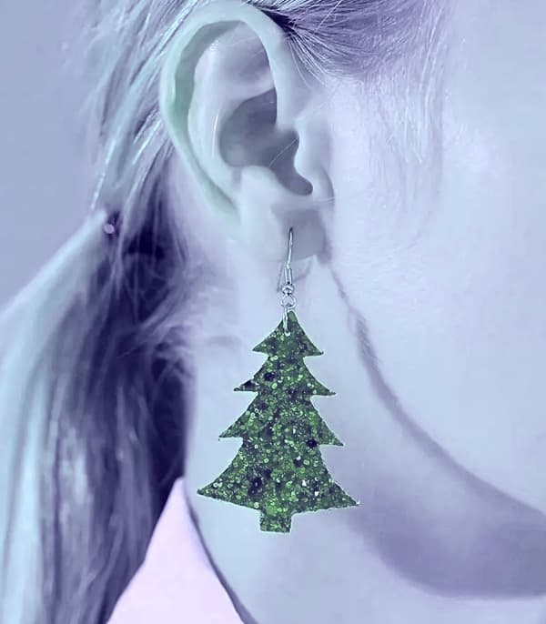 Earrings - Christmas Tree - Wood - Oversize